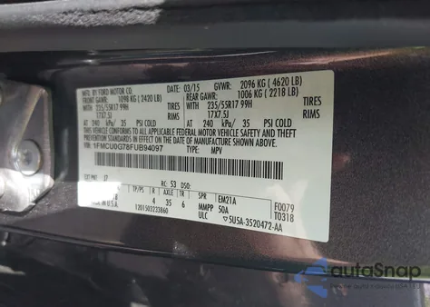 2015 Ford Escape Se z USA, uszkodzony, nr VIN 1FMCU0G78FUB94097